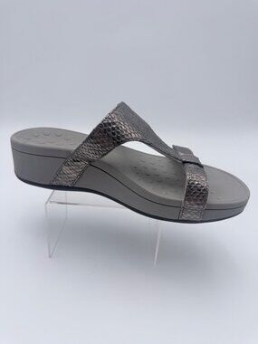 Vionic Womens Ellie Metallic Snake Slide Sandals Size 8 W Gray Orthotic Comfort